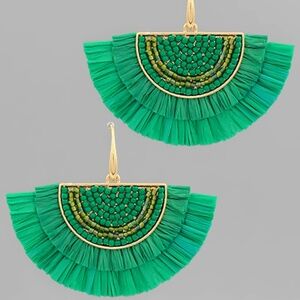 Beads Raffia Fan Shape Earring